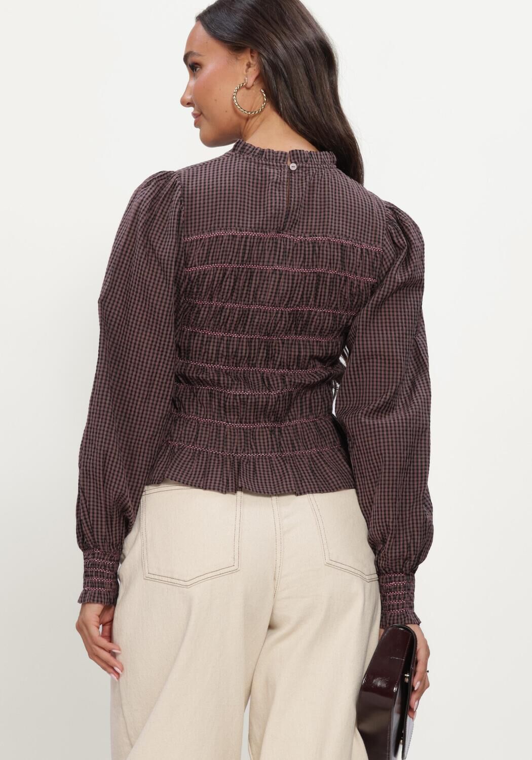 Bruine NEO NOIR Top OLIANA CHECK BLOUSE - large