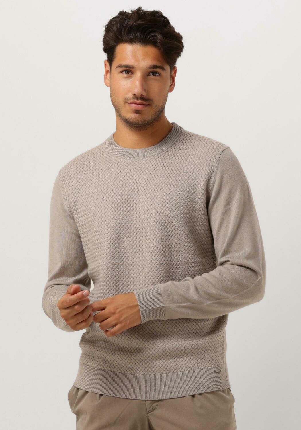 Gentiluomo Beige Gebreide Trui met Ronde Hals Brown Heren