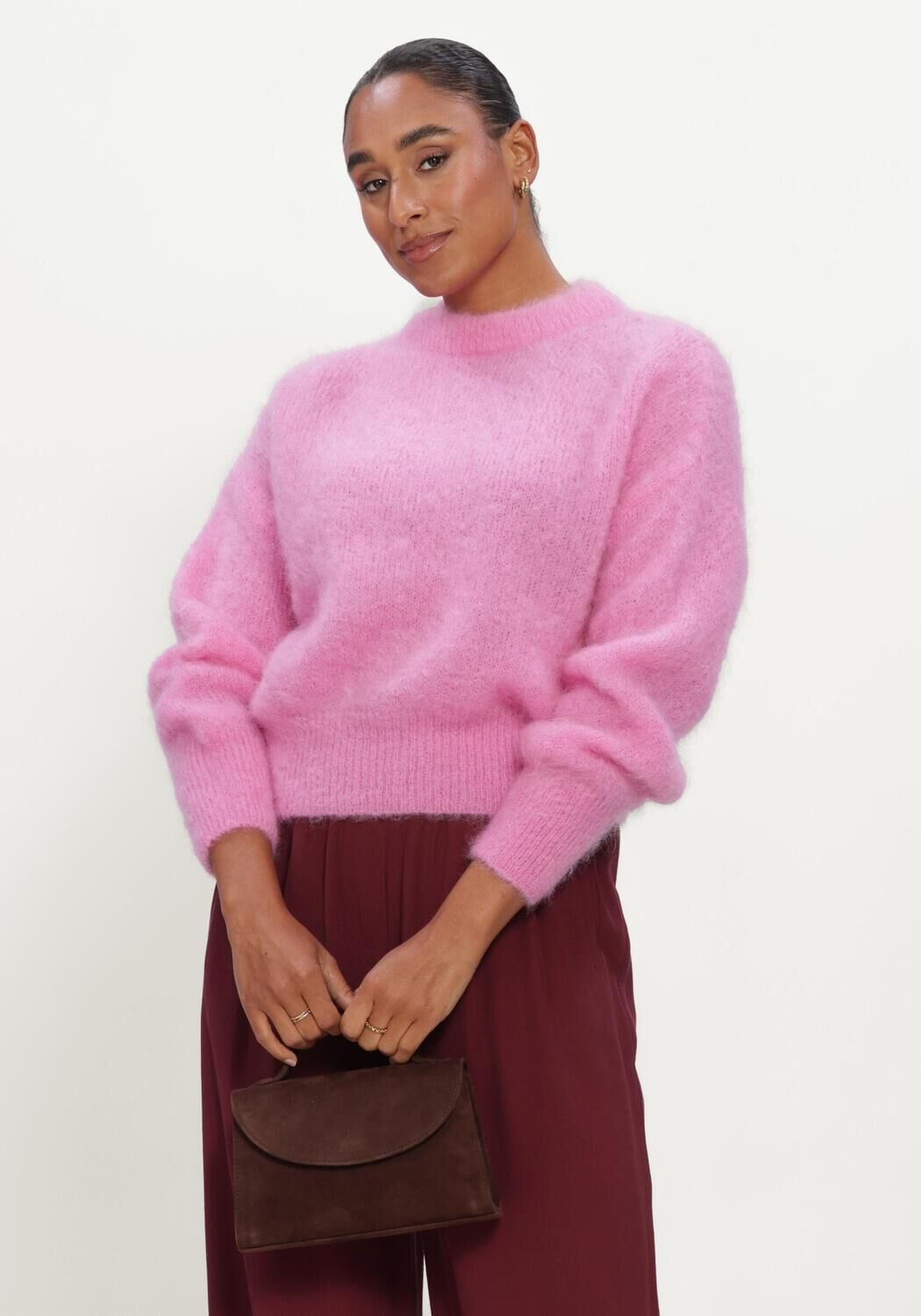 Roze TWNS Trui SOLID LONG-SLEEVE ROUND NECK SWEATER - large