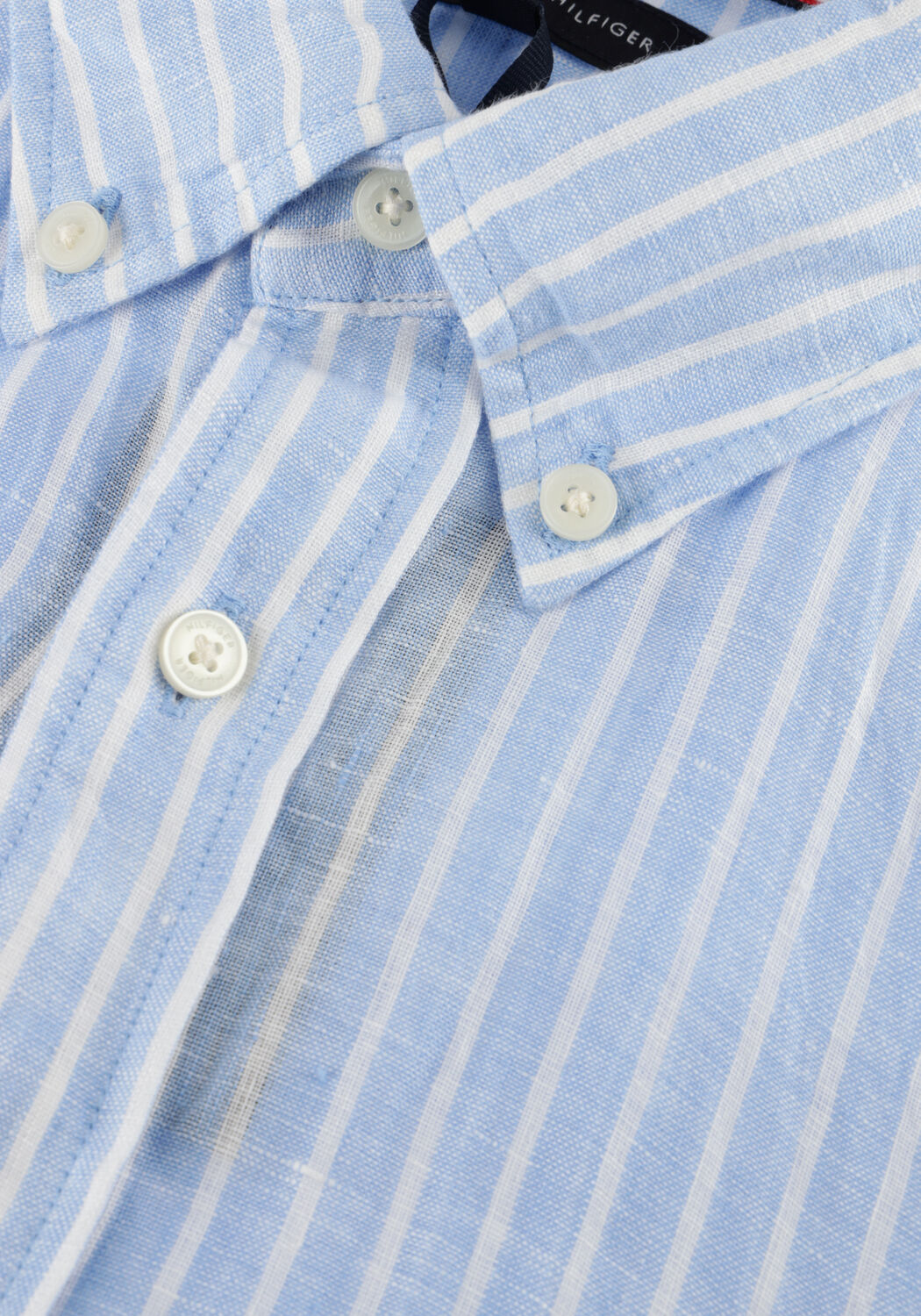 Lichtblauwe TOMMY HILFIGER Casual overhemd LINEN BENGAL STRIPE RF SHIRT - large