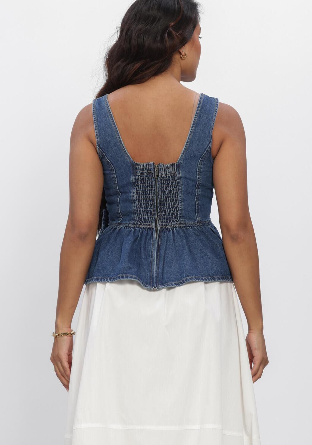 Blauwe Y.A.S. Tops & T-shirts YASELSIE SL PEPLUM DENIM TOP - large