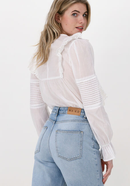 Witte NA-KD Blouses LONG SLEEVE FRILL COTTON BLOUSE - large