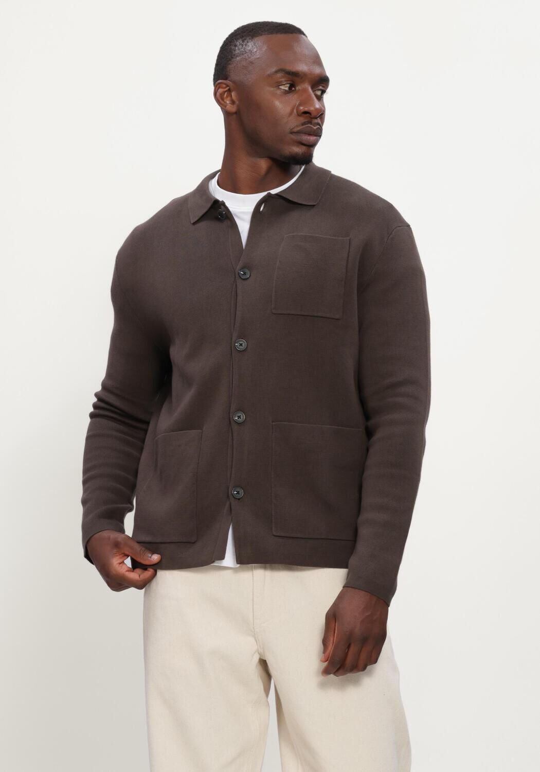 SELECTED MEN Heren Truien & Vesten Slmmike Light Polo Cardigan Bruin