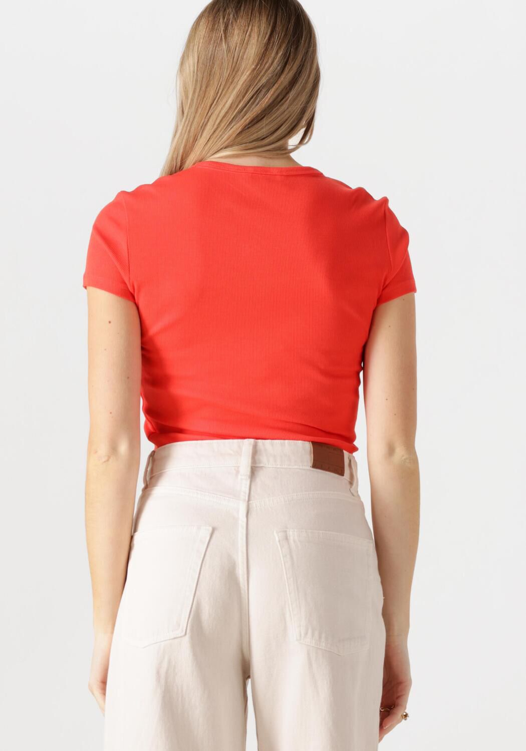 TOMMY JEANS Dames Tops & T-shirts Tjw Slim Essential Rib Ss Ext Rood