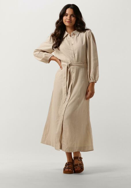 Beige Y.A.S. Midi jurk YASFLAXY 3/4 LINEN SHIRT DRESS - large