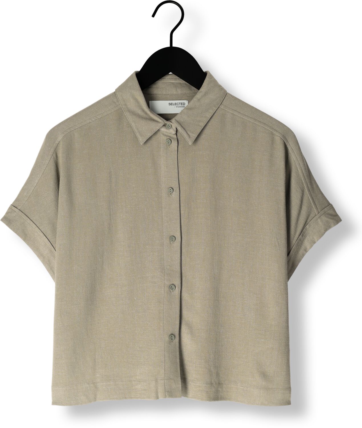 SELECTED FEMME Dames Tops & T-shirts Slfviva Ss Cropped Shirt Olijf
