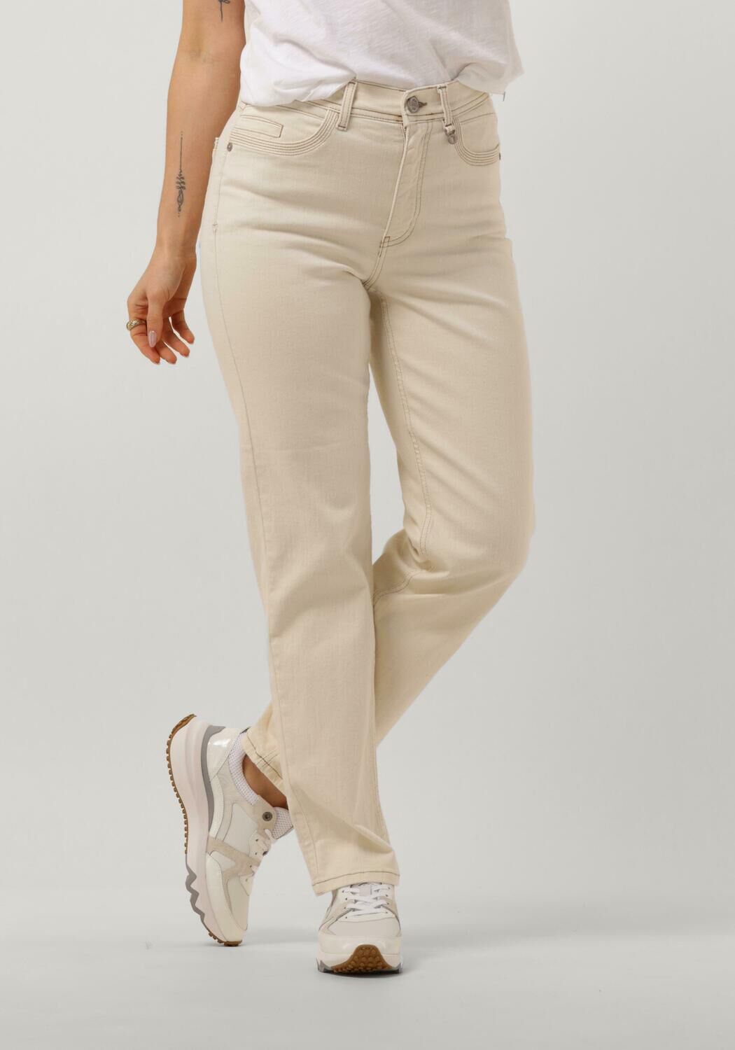 MOS MOSH Ecru Skinny Jeans met Bronzen Studs Beige Dames