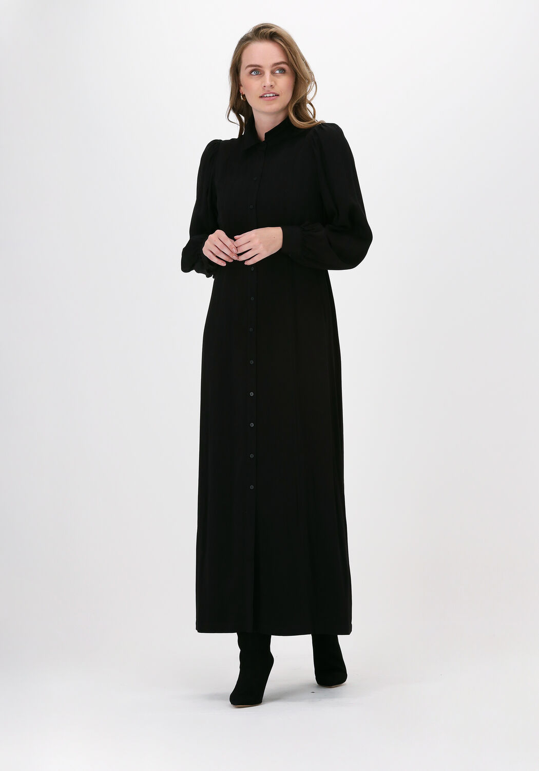 zwarte selected femme maxi jurk slfmina ls maxi shirt dress bl
