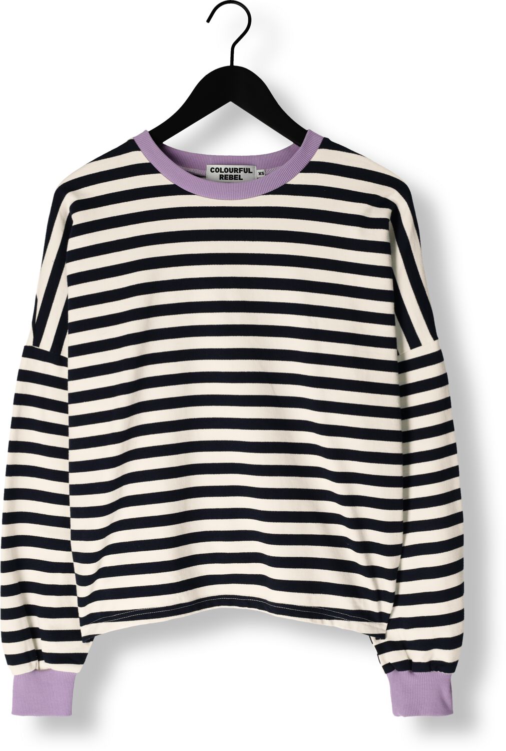 COLOURFUL REBEL Dames Truien & Vesten Stripe Contrast Dropped Shoulder Sweat Wit
