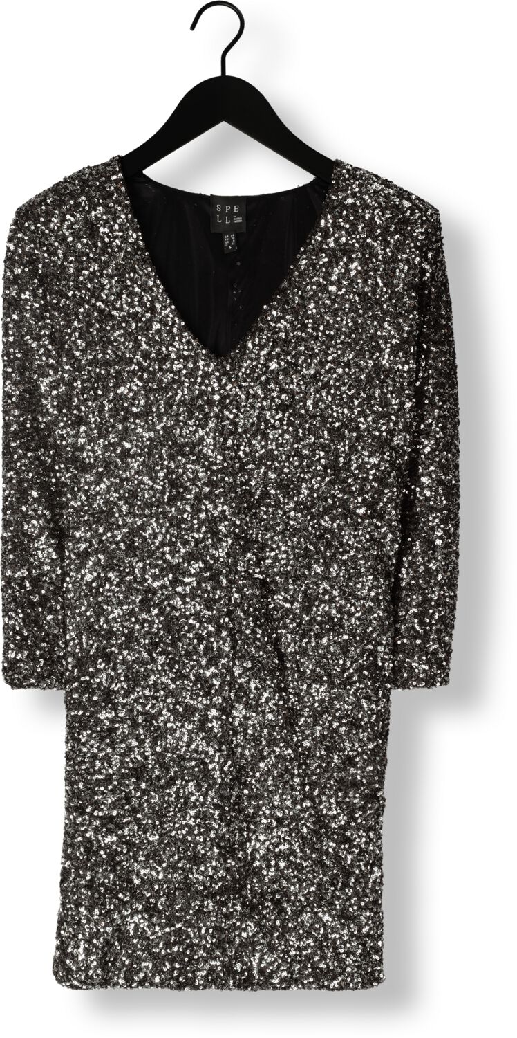 ACCESS Dames Jurken Sequin Mini Dress With V Necklin Zilver