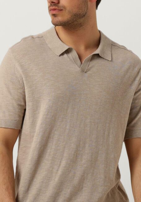 Beige SELECTED HOMME Polo SLHBERG LINEN SS KNIT OPEN POLO - large