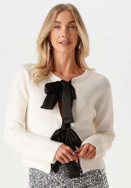 Witte OBJECT Vest OBJPARVI SATEEN BOW KNIT CARDIGAN - large