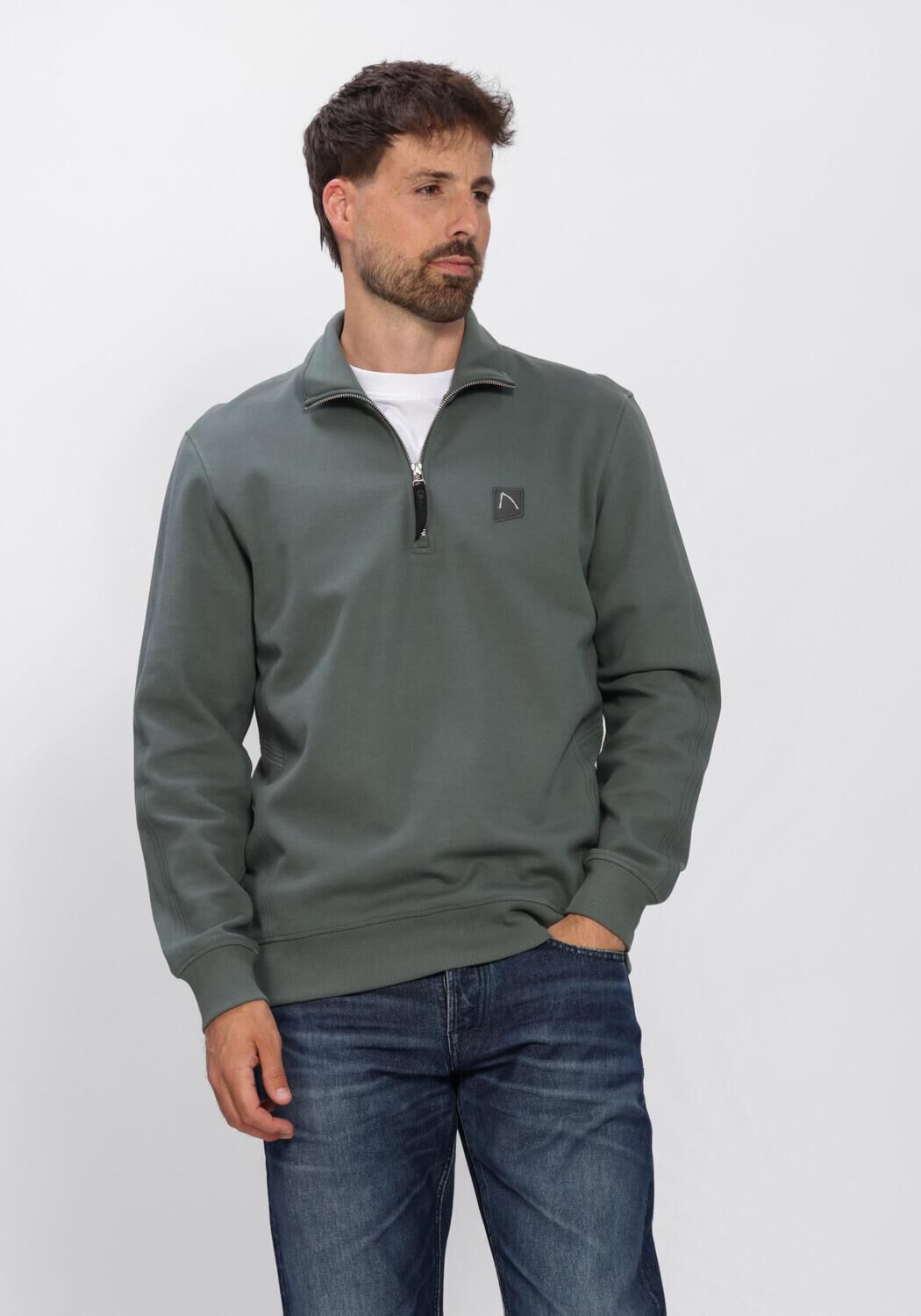 Donkergroene CHASIN Trui RYDEN ZIP-UP - large