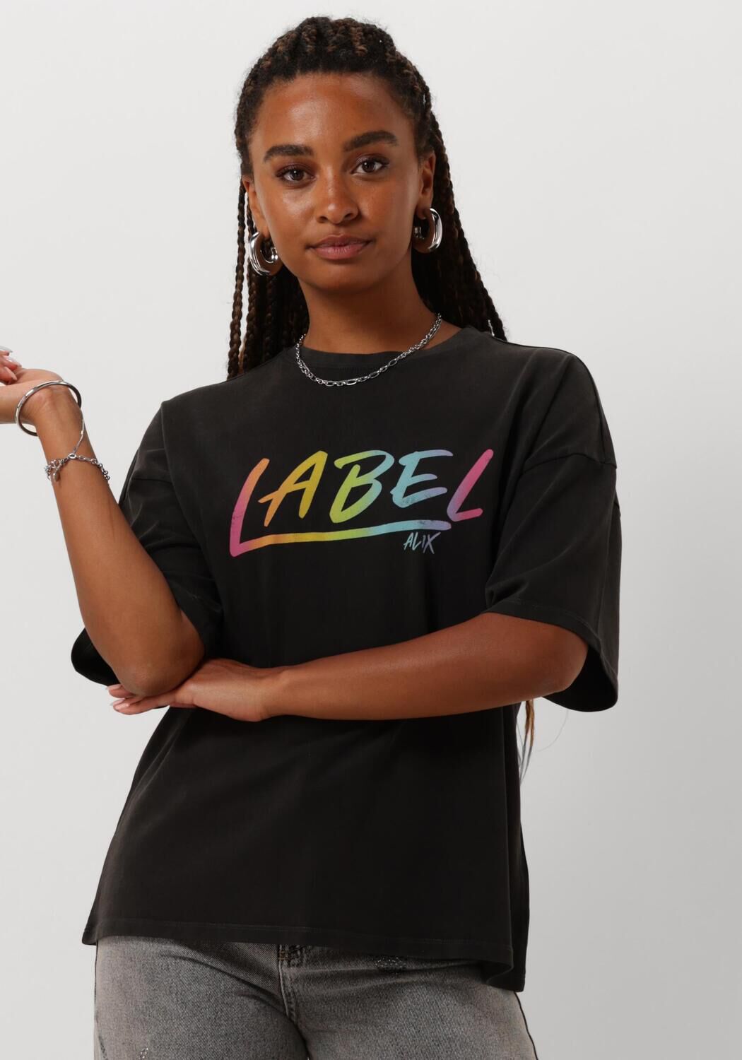 ALIX THE LABEL Dames Tops & T-shirts Ladies Knitted Washed Label T-shirt Grijs