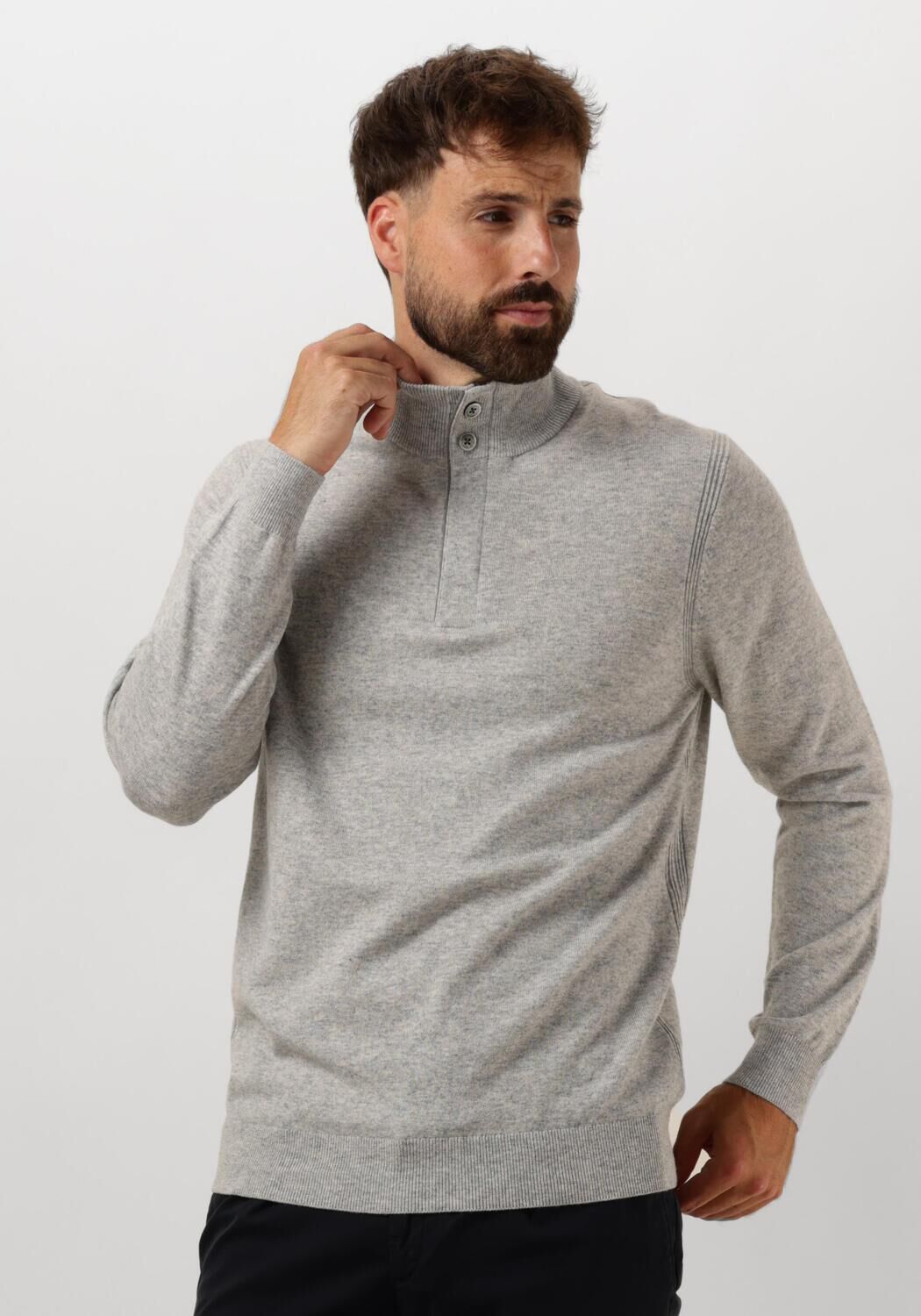 PROFUOMO Heren Truien & Vesten Pullover Half Zip Button Grijs