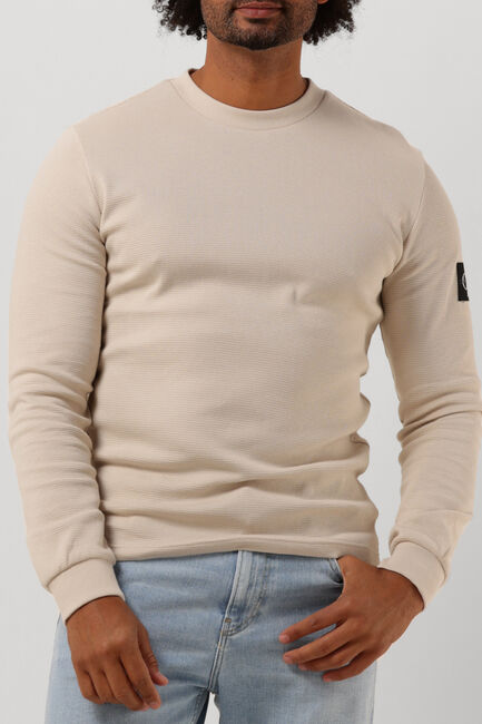 Beige CALVIN KLEIN Sweater MONOLOGO BADGE WAFFLE LS TEE - large