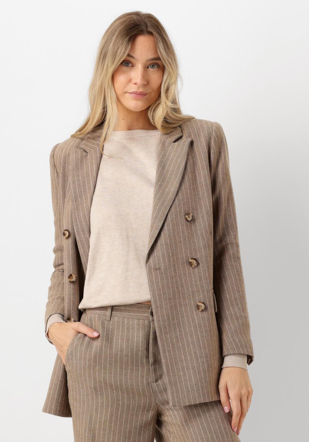 MOS MOSH Gestreepte Oversized Blazer met Lange Mouwen Brown Dames
