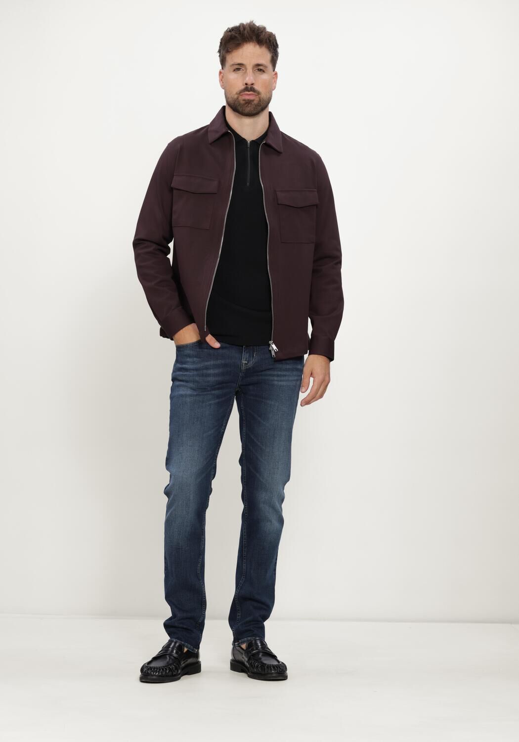 GENTI Heren Overshirts Overshirt Rits Bordeaux