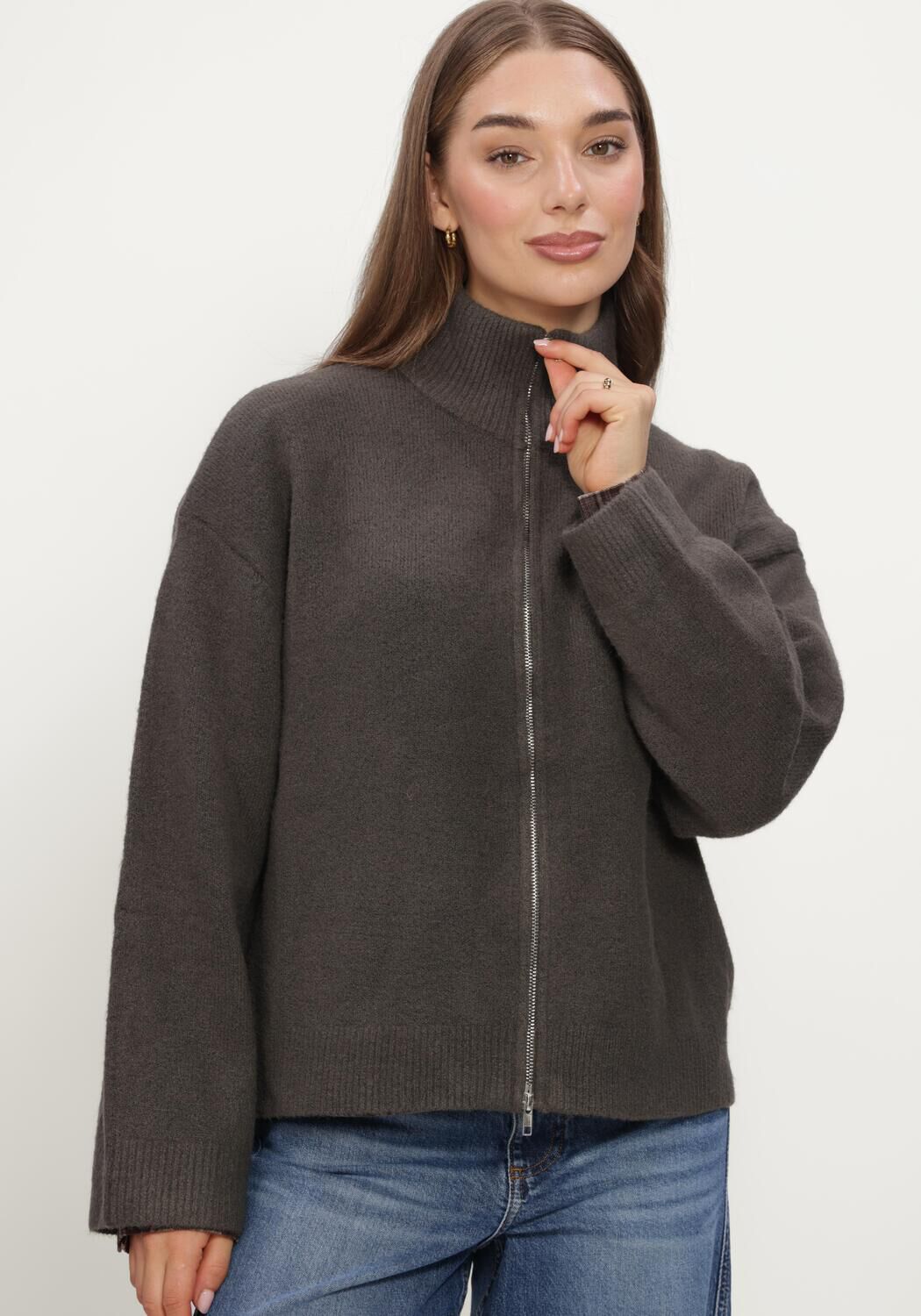 NEO NOIR Dames Truien & Vesten Asley Zip Knit Cardigan Bruin