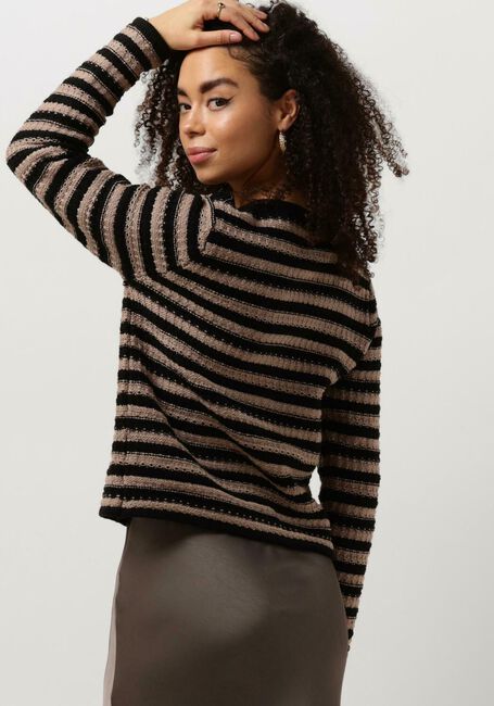 Taupe NEO NOIR Vest LIMONE STRIPE KNIT JACKET - large
