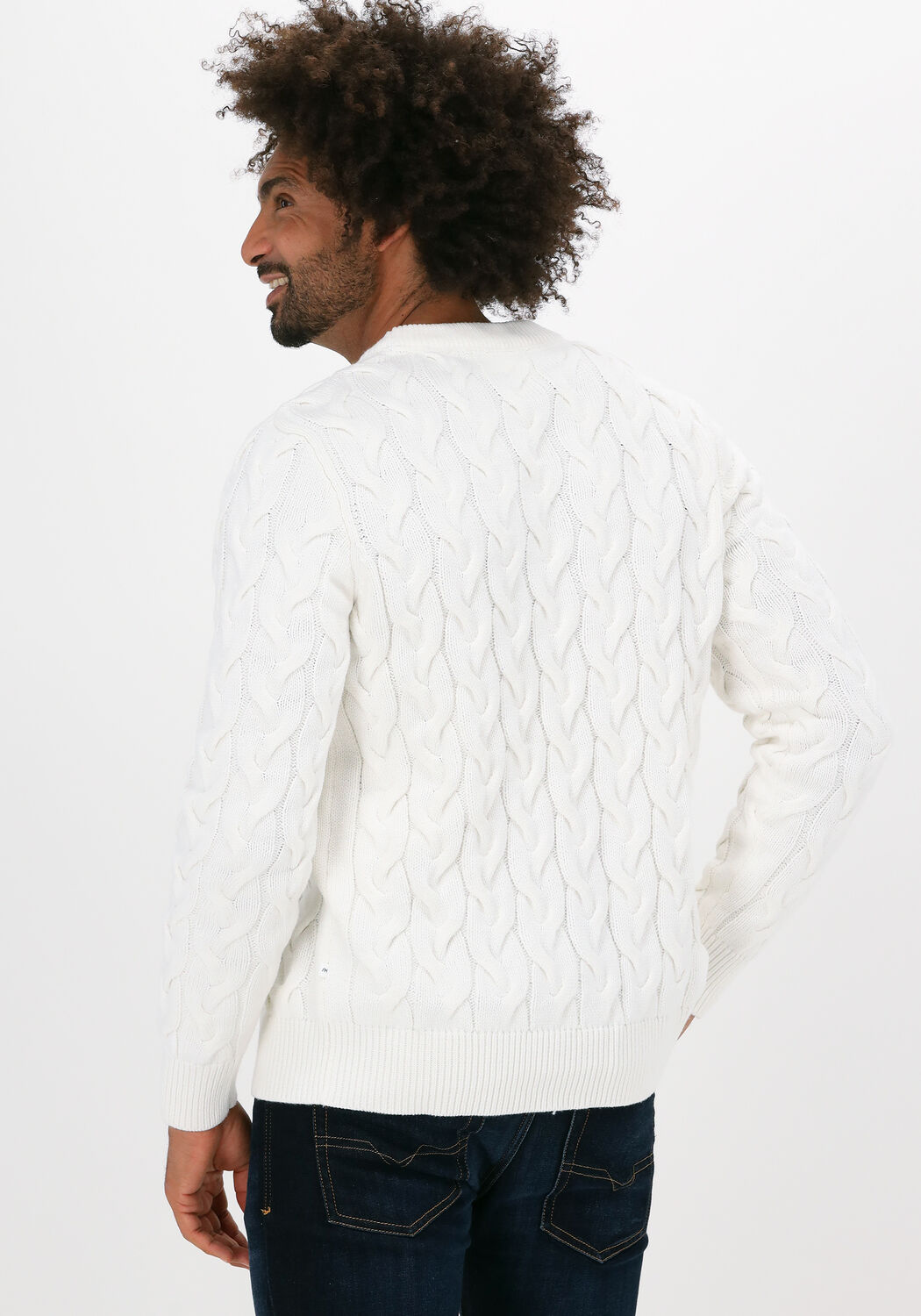 Gebroken wit SELECTED MEN Trui SLHRABI LS KNIT CABLE CREW NEC - large