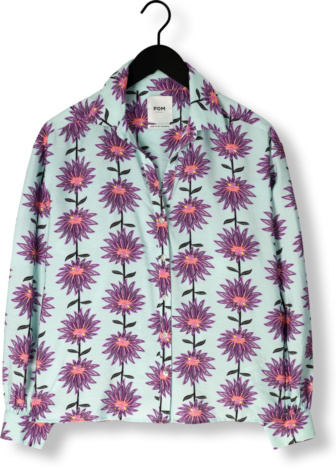 POM AMSTERDAM Dames Blouses Violet Flower Aqua Blouse Lichtblauw