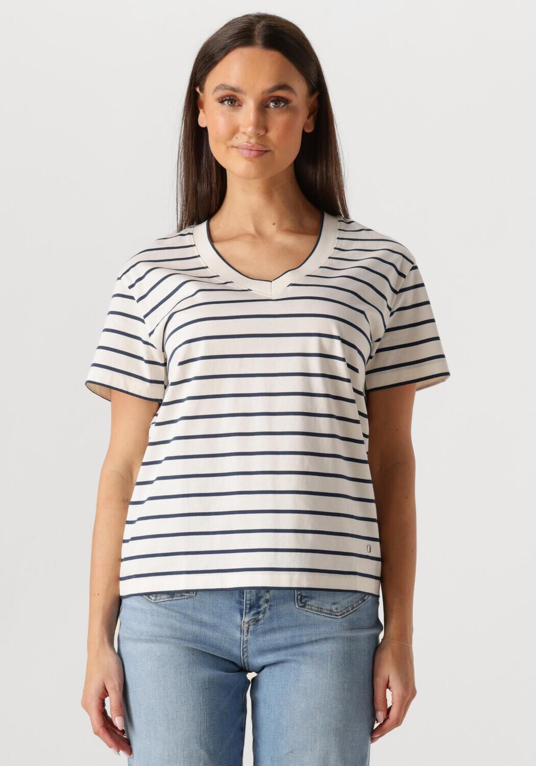 MOS MOSH Dames Tops & T-shirts Mmnani V-ss Stripe Tee Gebroken Wit