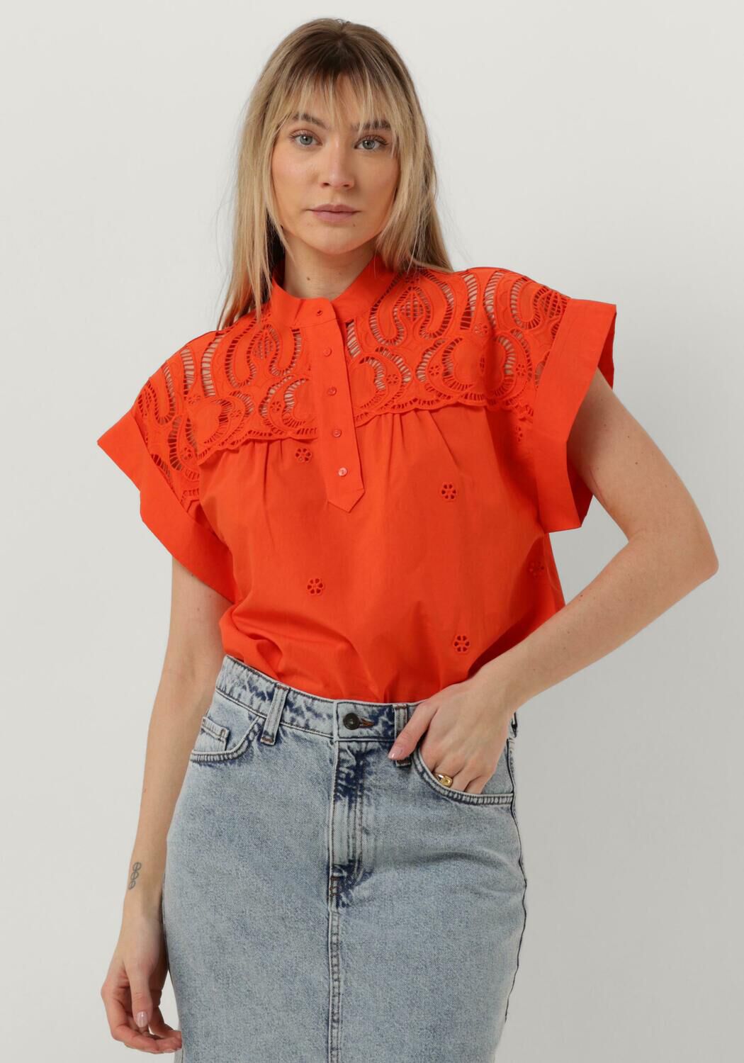 Suncoo Broderie blouse Lina oranje