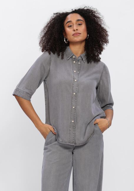Grijze OBJECT Blouses OBJFRAME 2/4 RE DENIM TOP - large