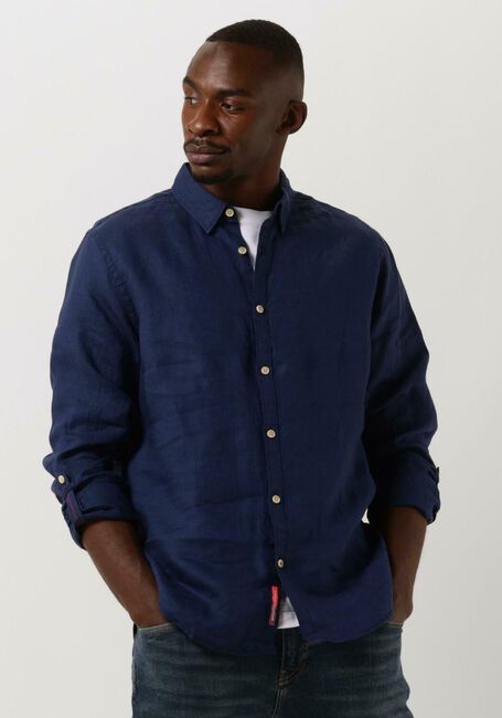 Donkerblauwe SCOTCH & SODA Casual overhemd REGULAR-FIT LINEN SHIRT WITH SLEEVE ROLL-UP - large