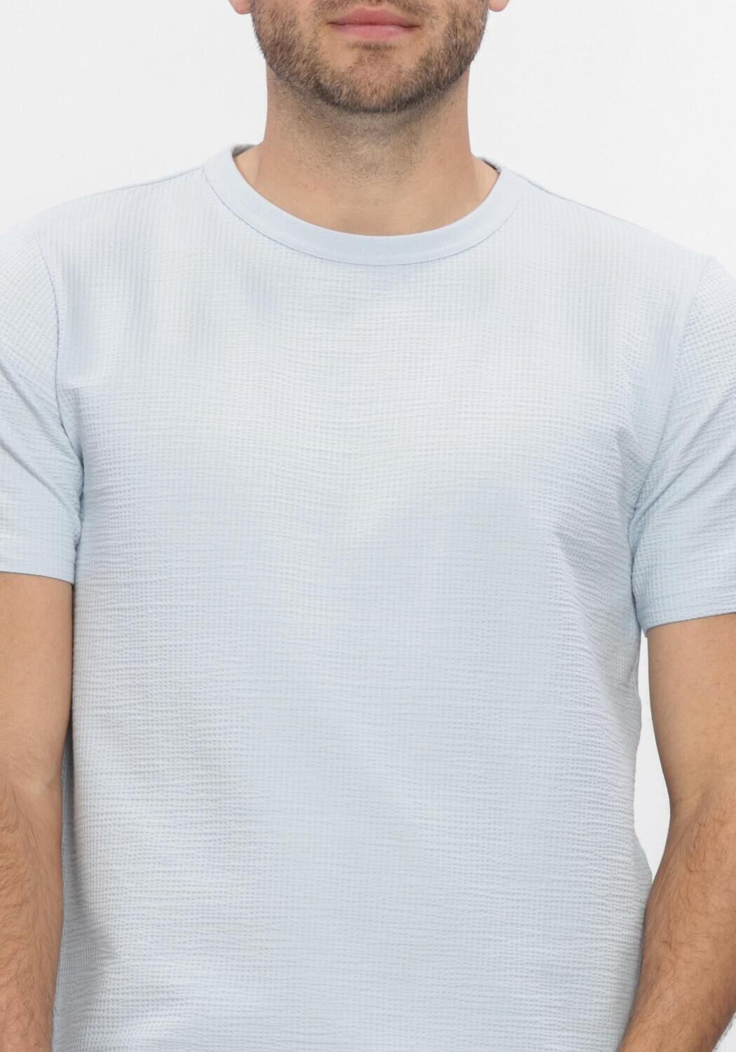 Blauwe SELECTED MEN Polo / T-shirt SLHSANDER SEERSUCKER SS O-NECK  TEE - large