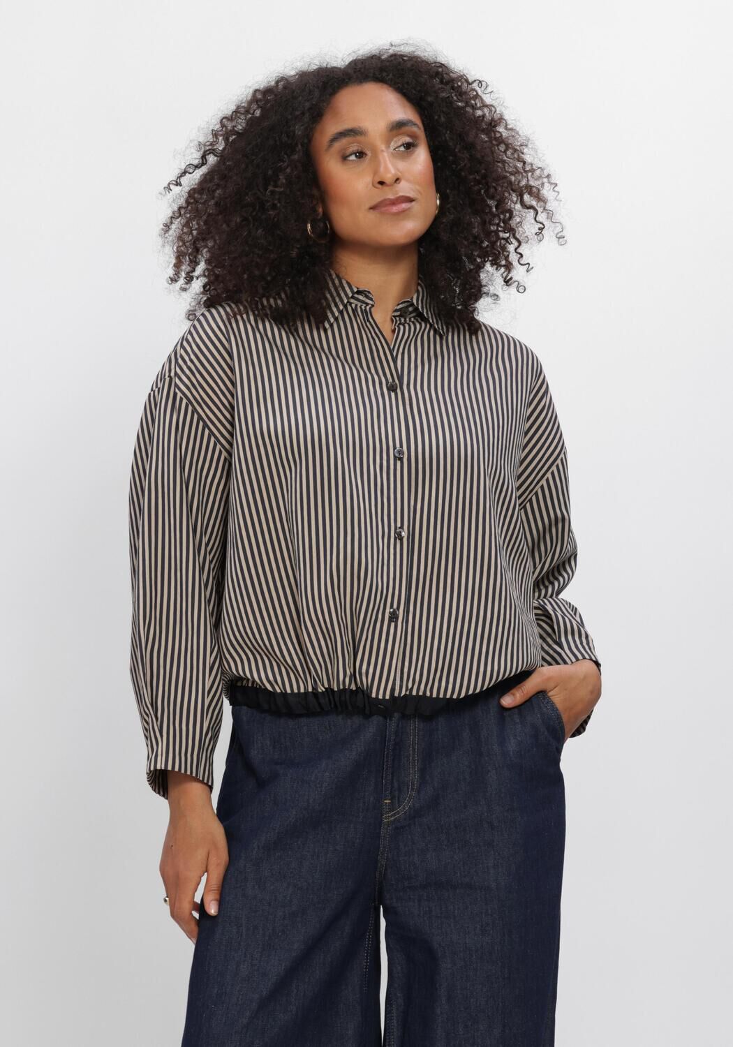 Zwarte SUMMUM Blouses BLOUSE BOXY TWO TONE STRIPE SMALL - large