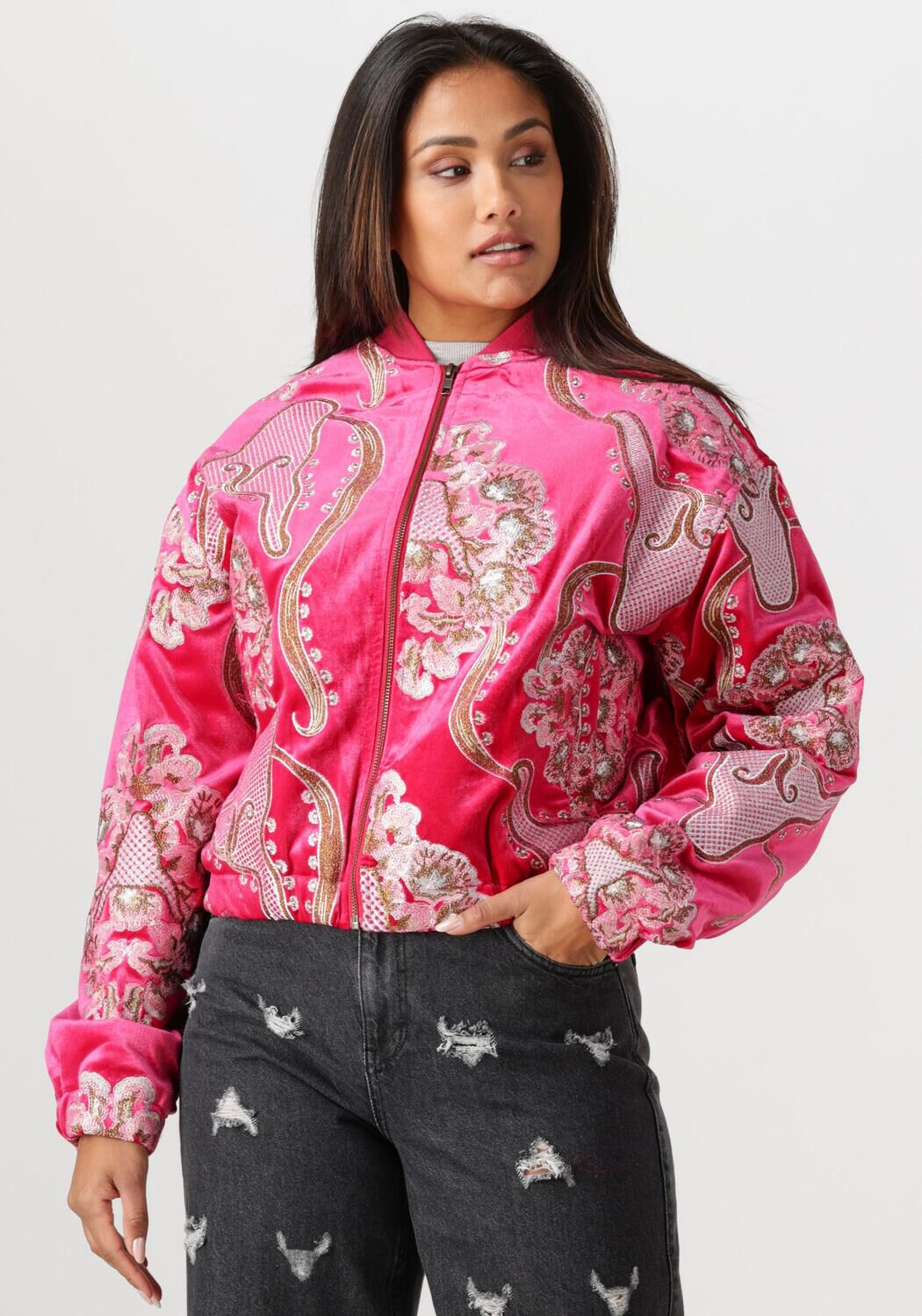 ALIX THE LABEL Dames Jassen Ladies Woven Fancy Velvet Bomber Roze