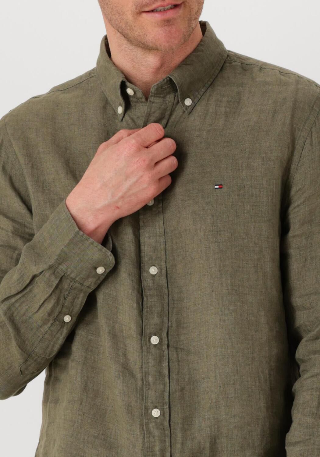 TOMMY HILFIGER Heren Overhemden Pigment Dyed Li Solid Rf Shirt Groen