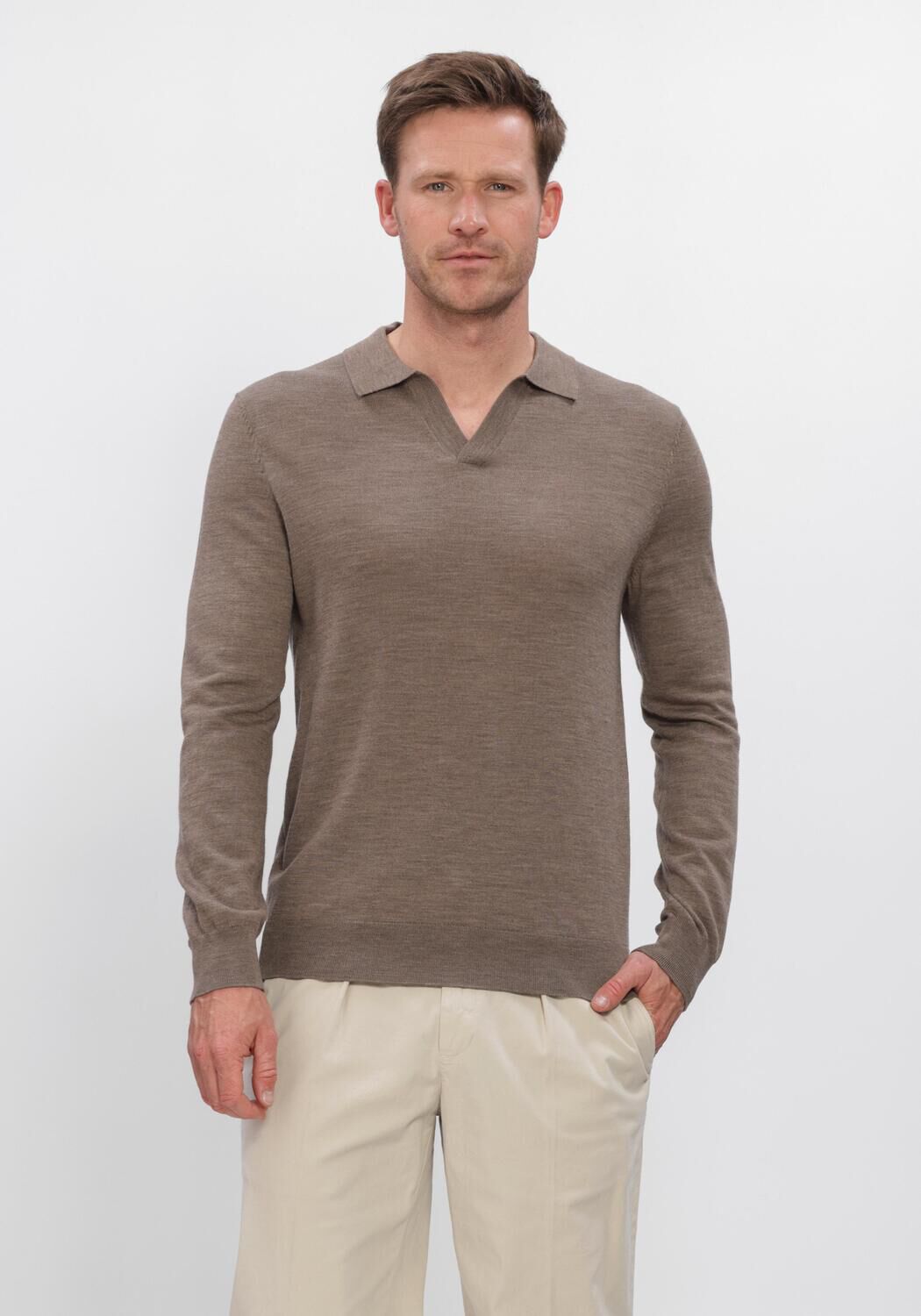 PROFUOMO Heren Truien & Vesten Polo Open Collar Ls Extrafine Merino Taupe