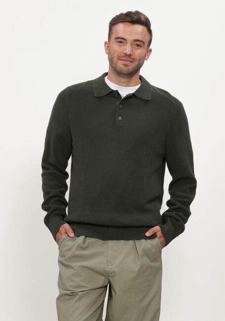 Donkergroene JC RAGS Trui POLO LONG SLEEVE EWALD - large