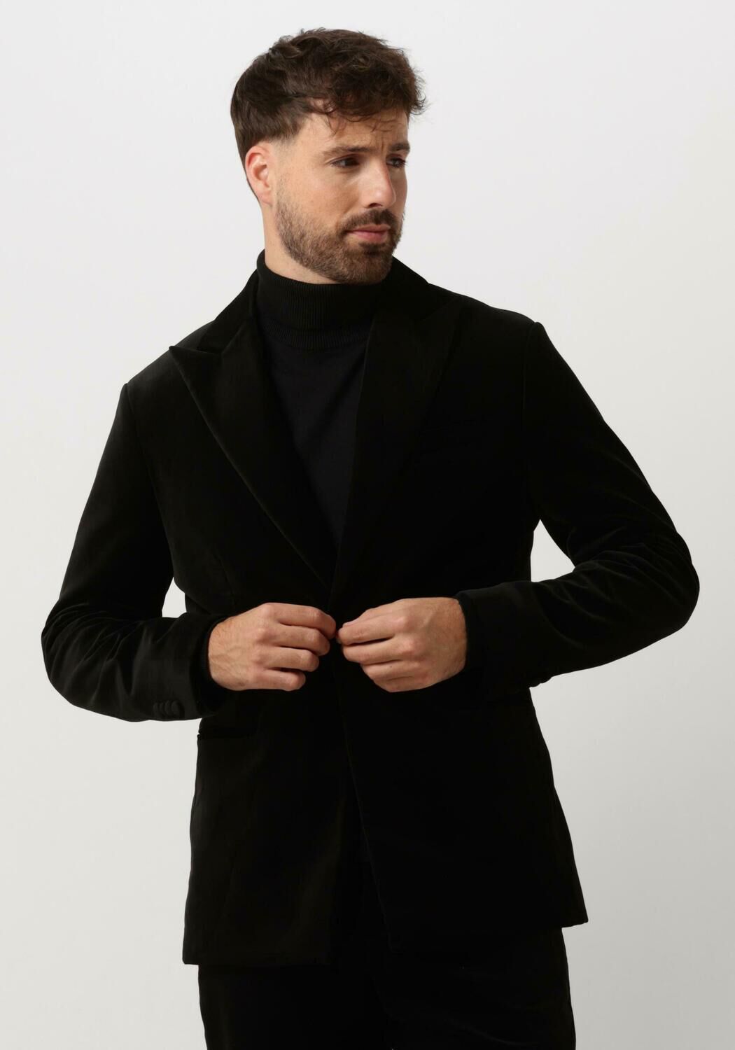 Selected Homme Zwarte Fluwelen Blazer met Revers Kraag Black Heren