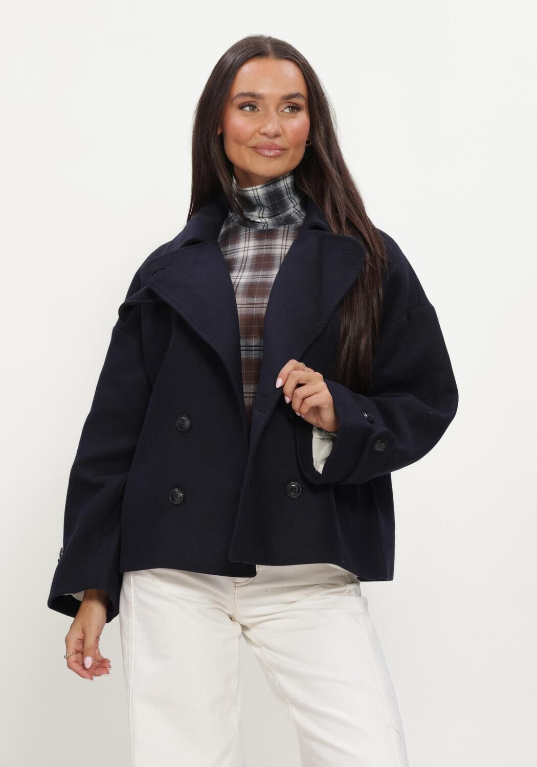 Donkerblauwe RUBY TUESDAY Jassen MATHO SHORT DOUBLE BREASTED WOOLEN COAT - large