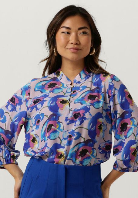 Blauwe JANSEN AMSTERDAM Blouses PF126 PRINTED 3/4 RAGLAN SLEEVE TOP - large