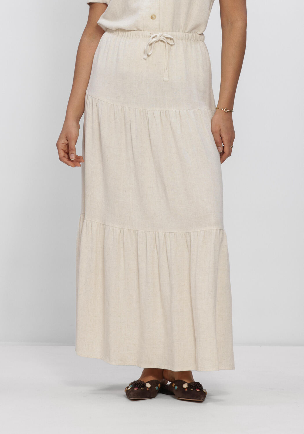 Beige OBJECT Maxirok OBJSANNE MW LONG LAYER SKIRT - large