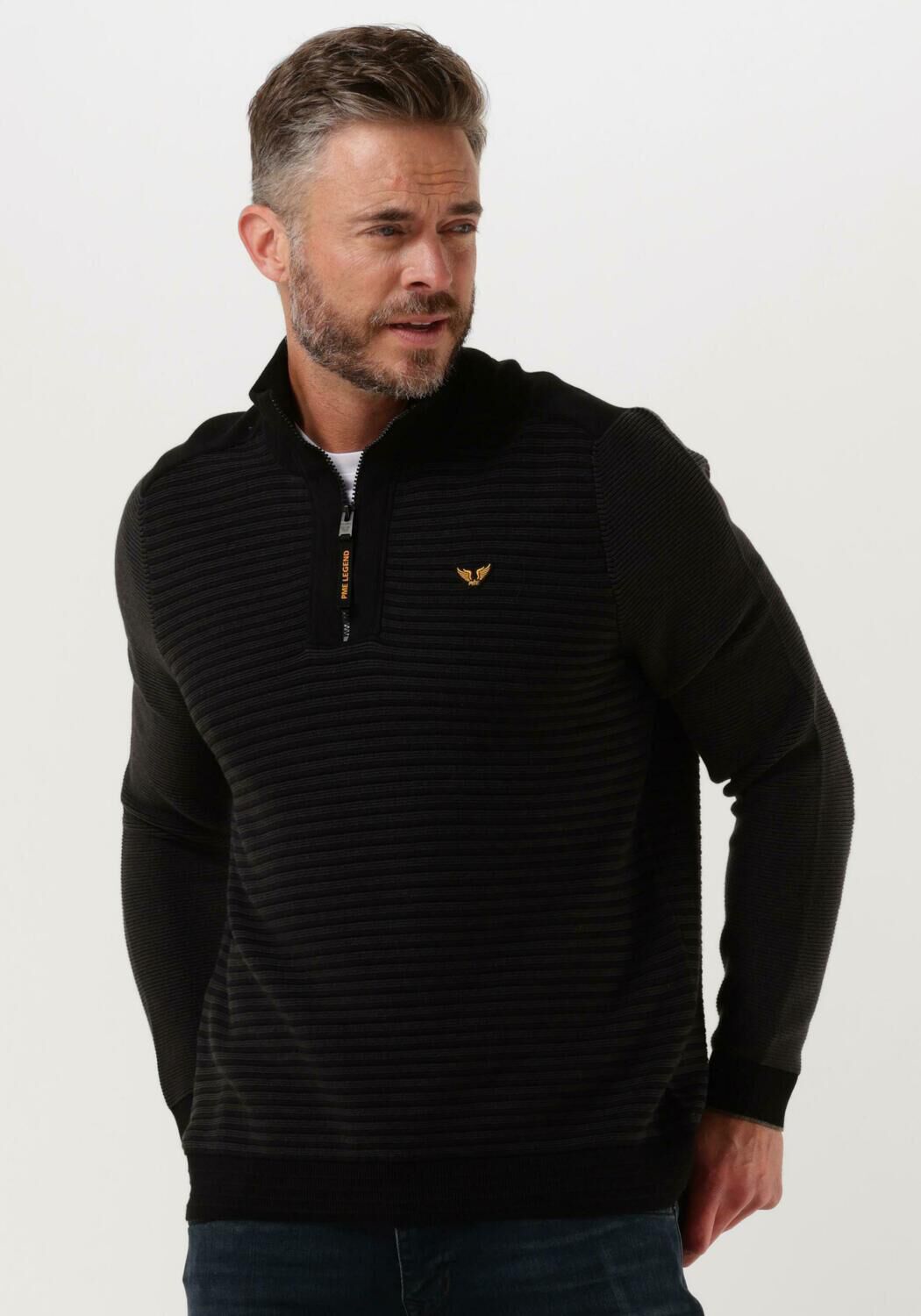 zwarte pme legend trui half zip collar cotton knit