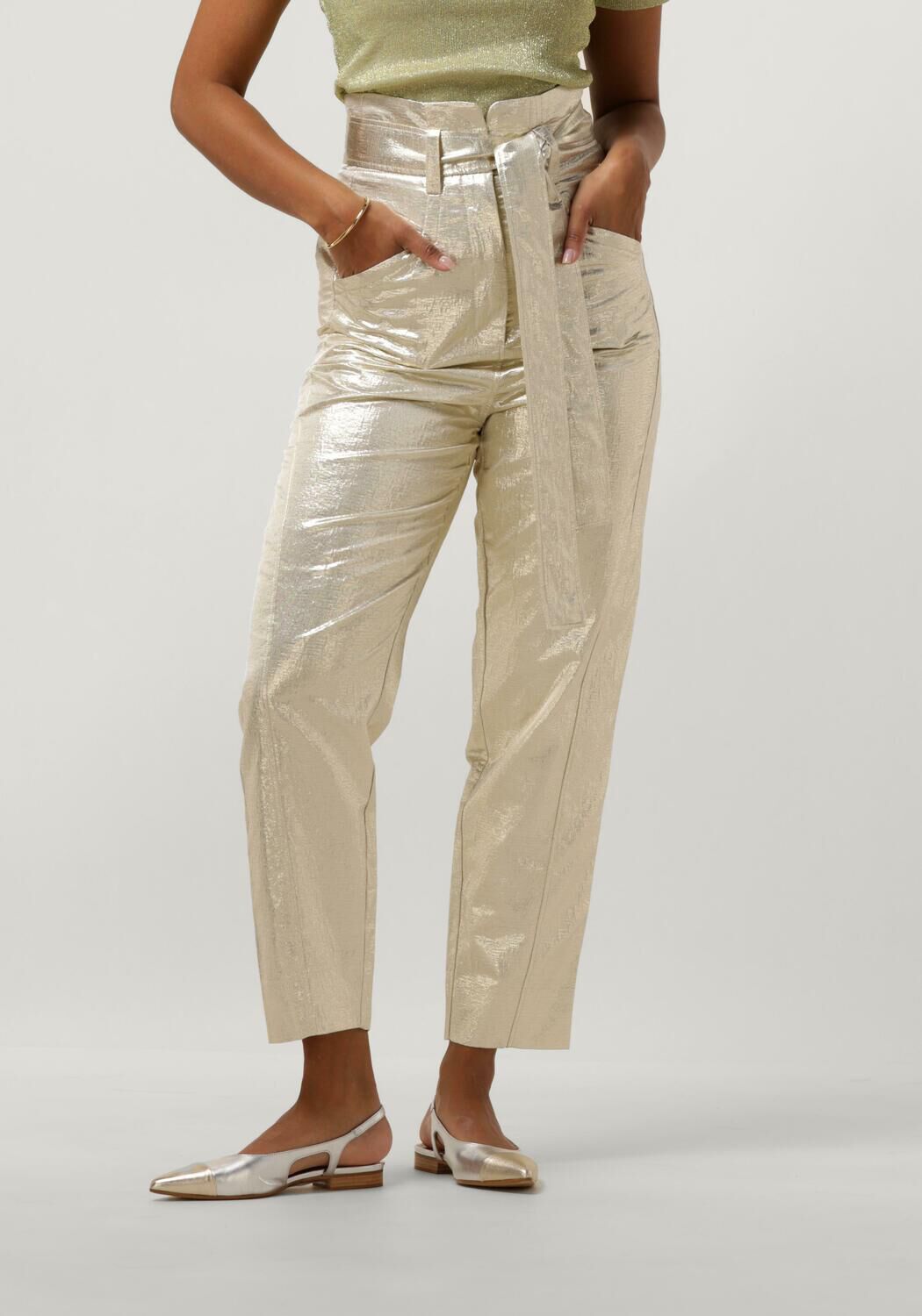 JOSH V metallic high waist tapered fit broek Hayden goud