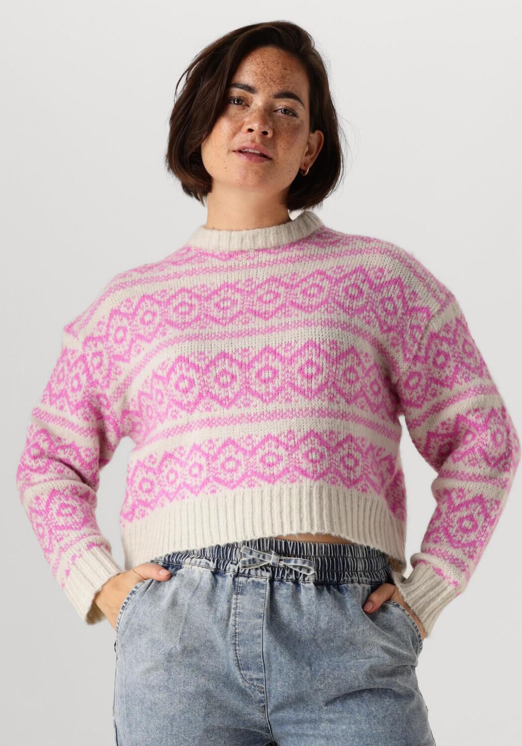 Lollys Laundry Lichtgrijze trui met roze print Multicolor Dames