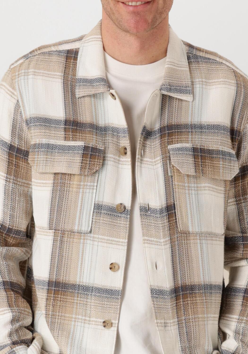 CAST IRON Heren Overshirts Long Sleeve Shirt Slub Check Zand