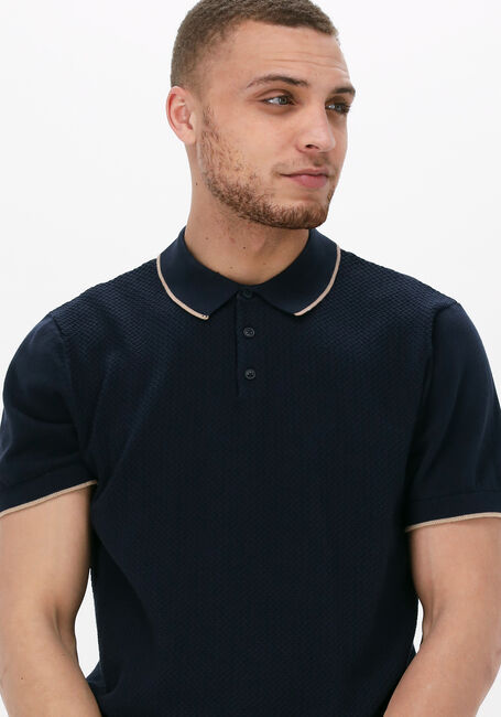 Blauwe SELECTED MEN Polo SLHHANK SS KNIT BUTTON POLO - large