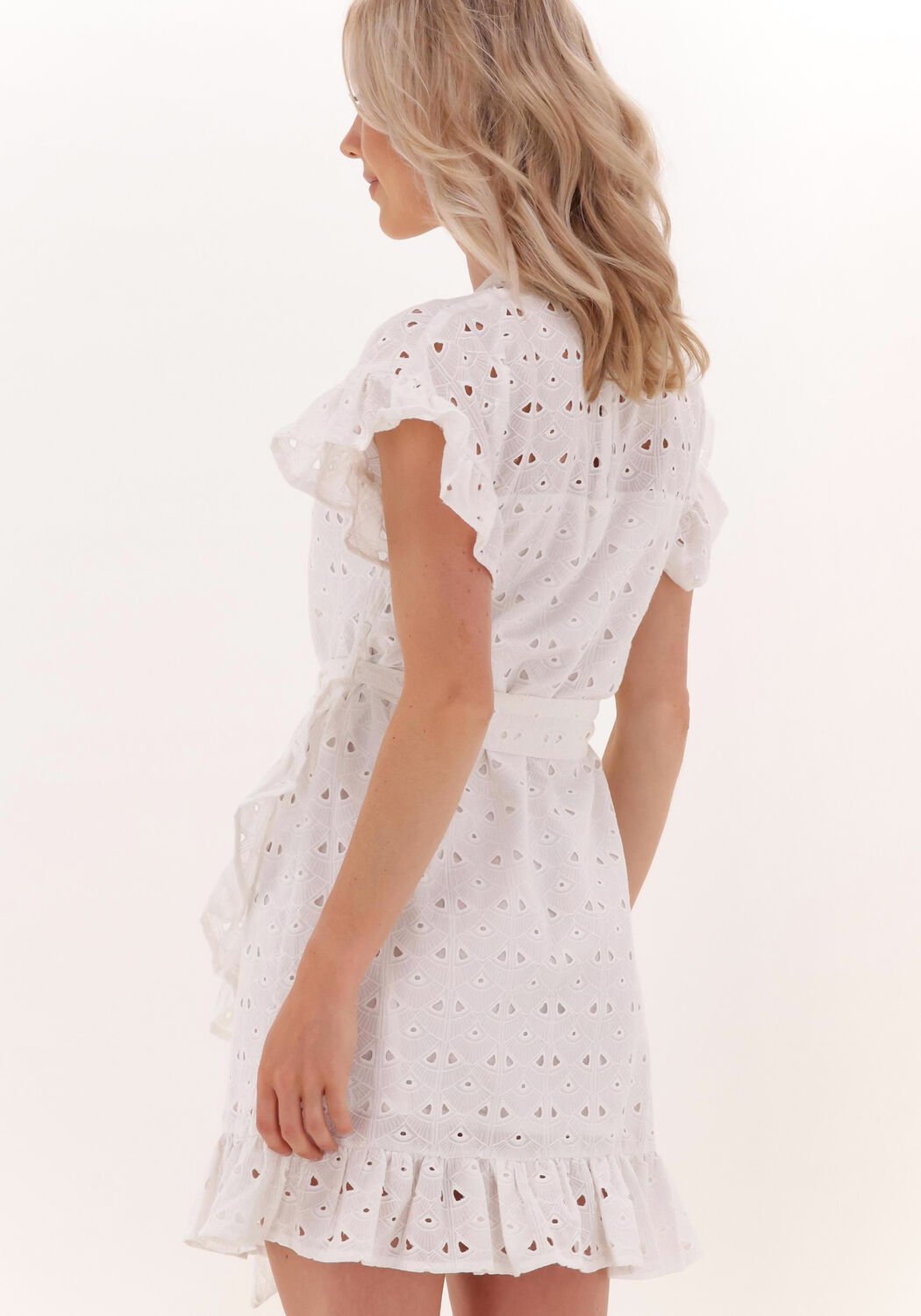 witte colourful rebel mini jurk jagger broderie anglaise ruffle mini dress