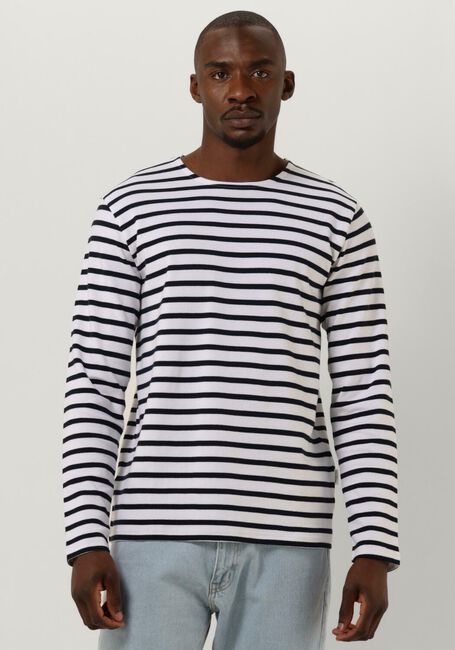 Witte SELECTED HOMME  SLHBRIAC STRIPE LS O-NECK TEE - large