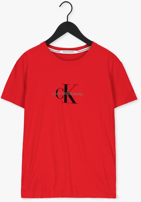 Rode CALVIN KLEIN T-shirt ARCHIVAL MONOGRAM FLOCK TEE - large