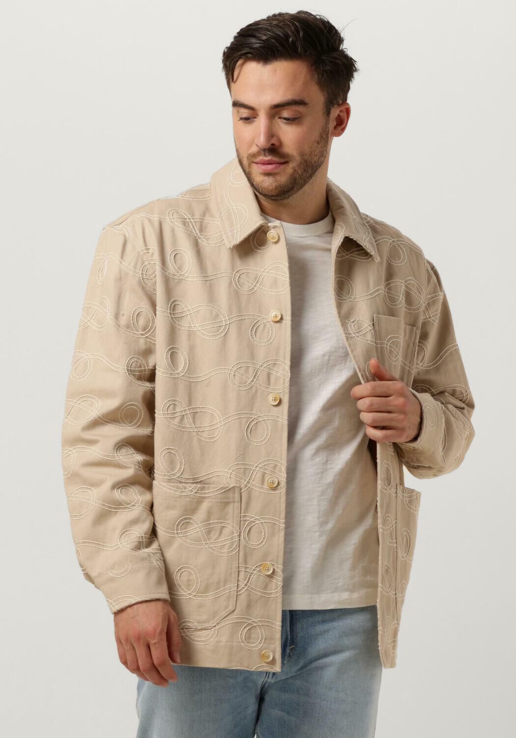 SCOTCH & SODA Heren Overshirts Robe Jacquard Twill Overshirt Jacket Beige