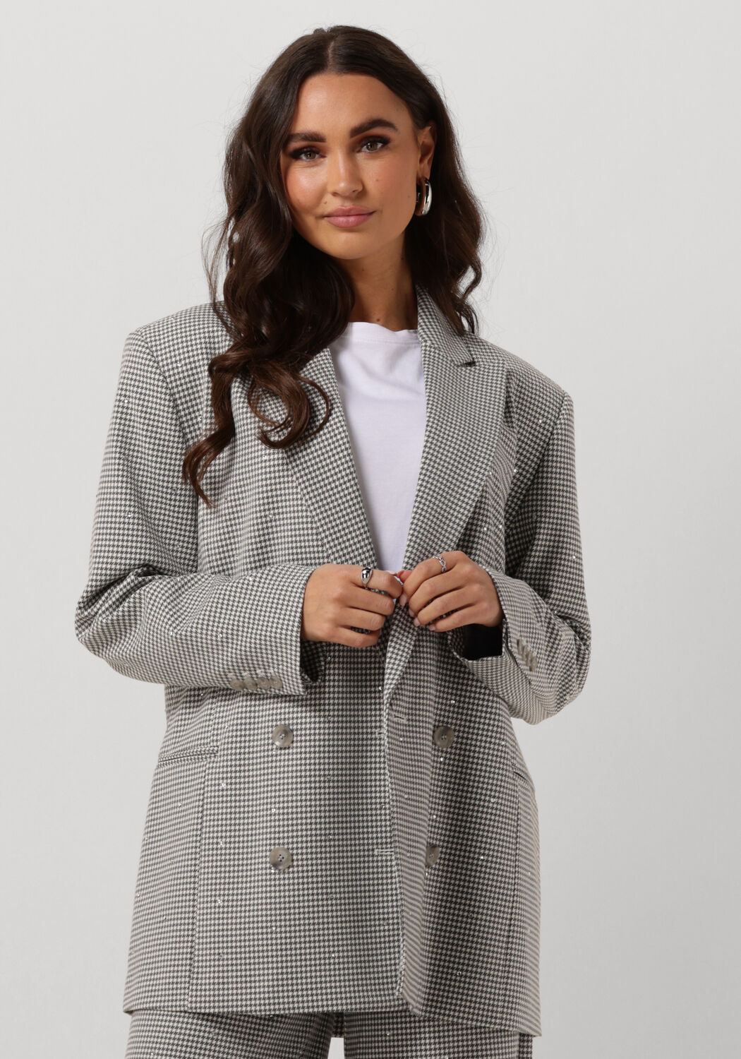 ALIX THE LABEL Dames Blazers Ladies Woven Mini Check Blazer Grijs